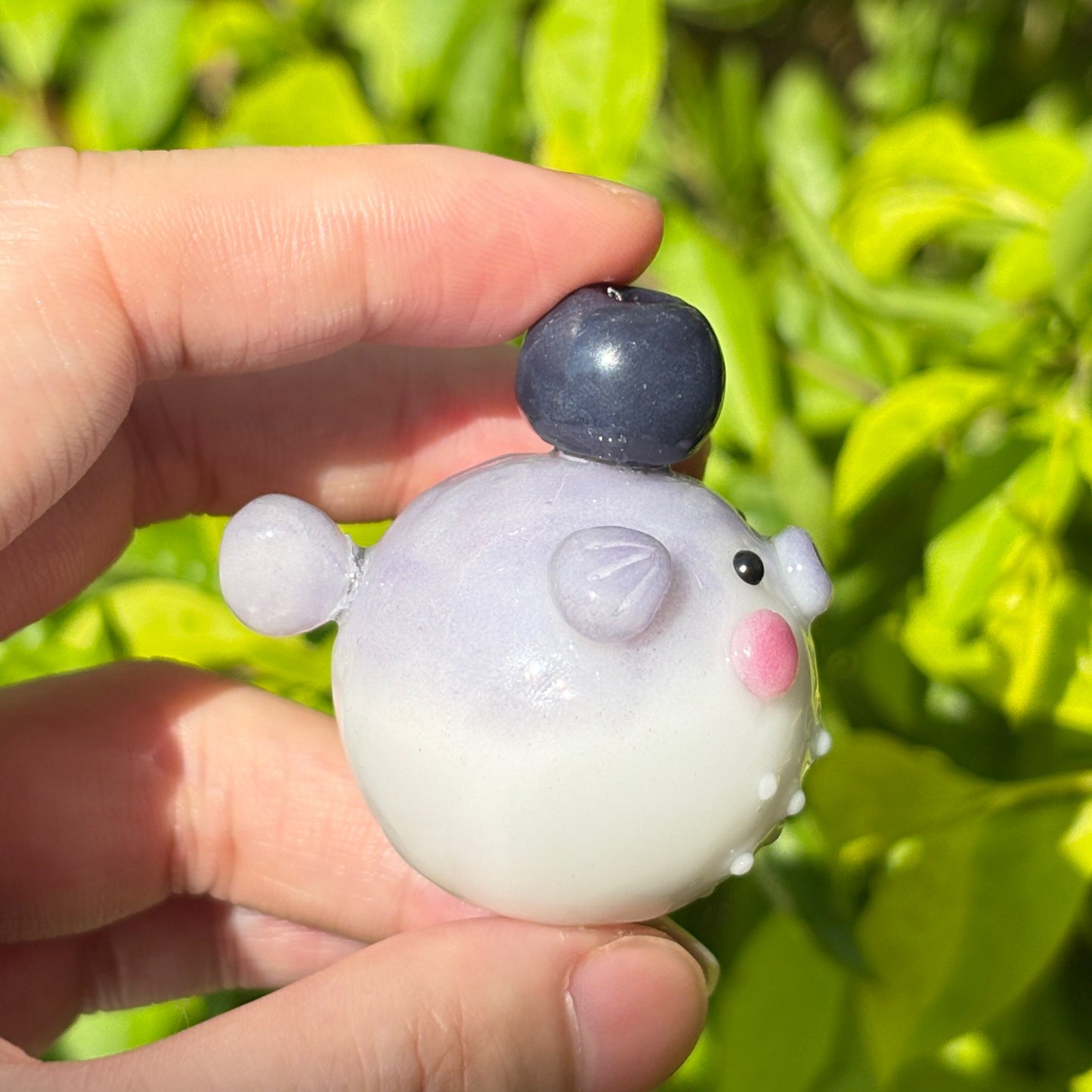 Purple Pufferfish Desk Friend with Blueberry | Handmade Polymer Clay Desk Decor | Cute Desk Buddy