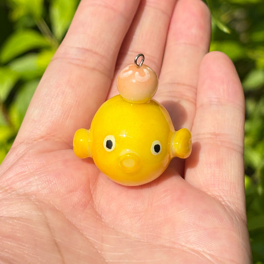 Handmade Orange-Yellow Koi Fish Charm with Pink Jellyfish | Kawaii Polymer Clay Keychain
