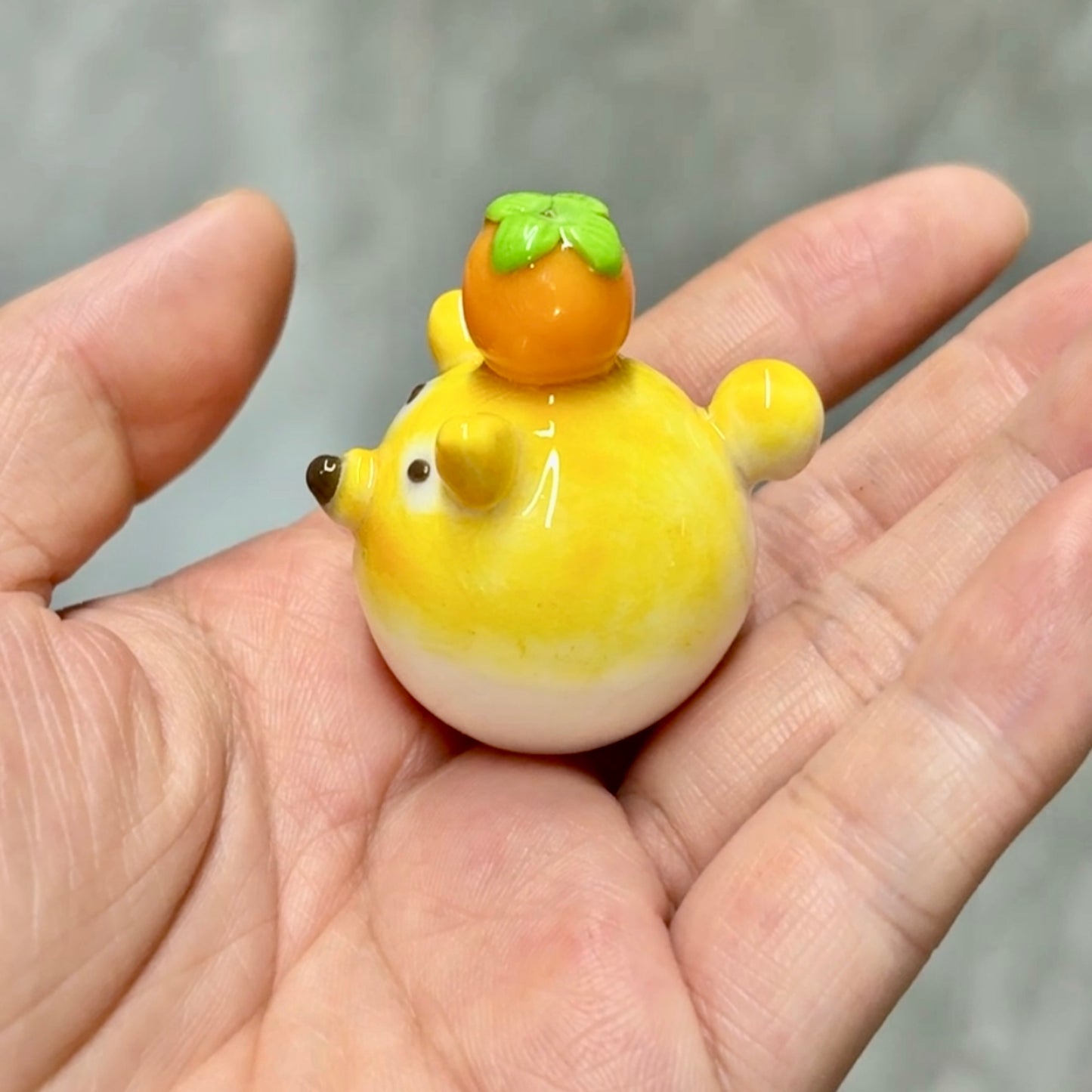 Handmade Shiba Inu Desk Friend with Lucky Persimmon | Kawaii Polymer Clay Desk Buddy