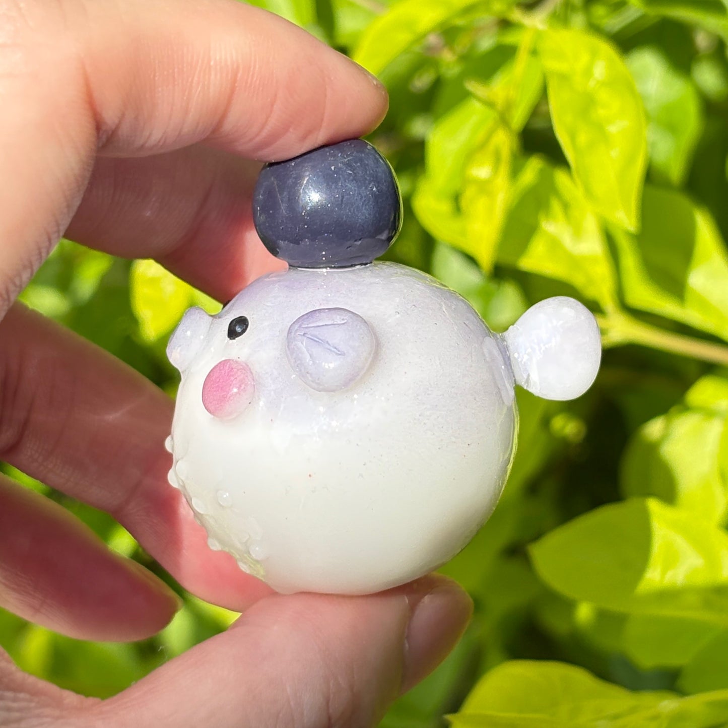 Purple Pufferfish Desk Friend with Blueberry | Handmade Polymer Clay Desk Decor | Cute Desk Buddy