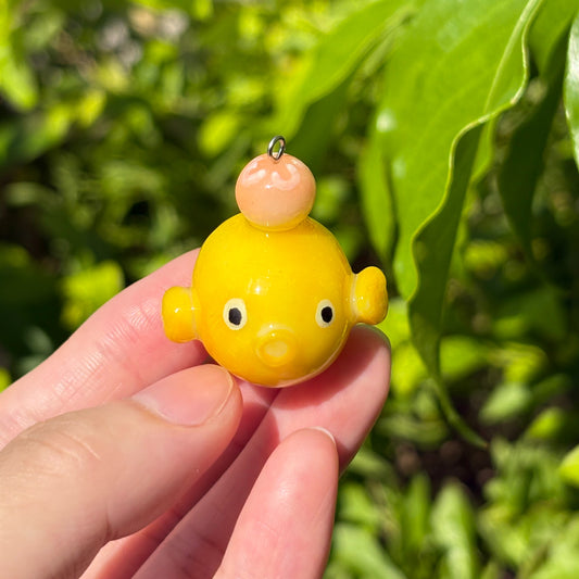 Handmade Orange-Yellow Koi Fish Charm with Pink Jellyfish | Kawaii Polymer Clay Keychain