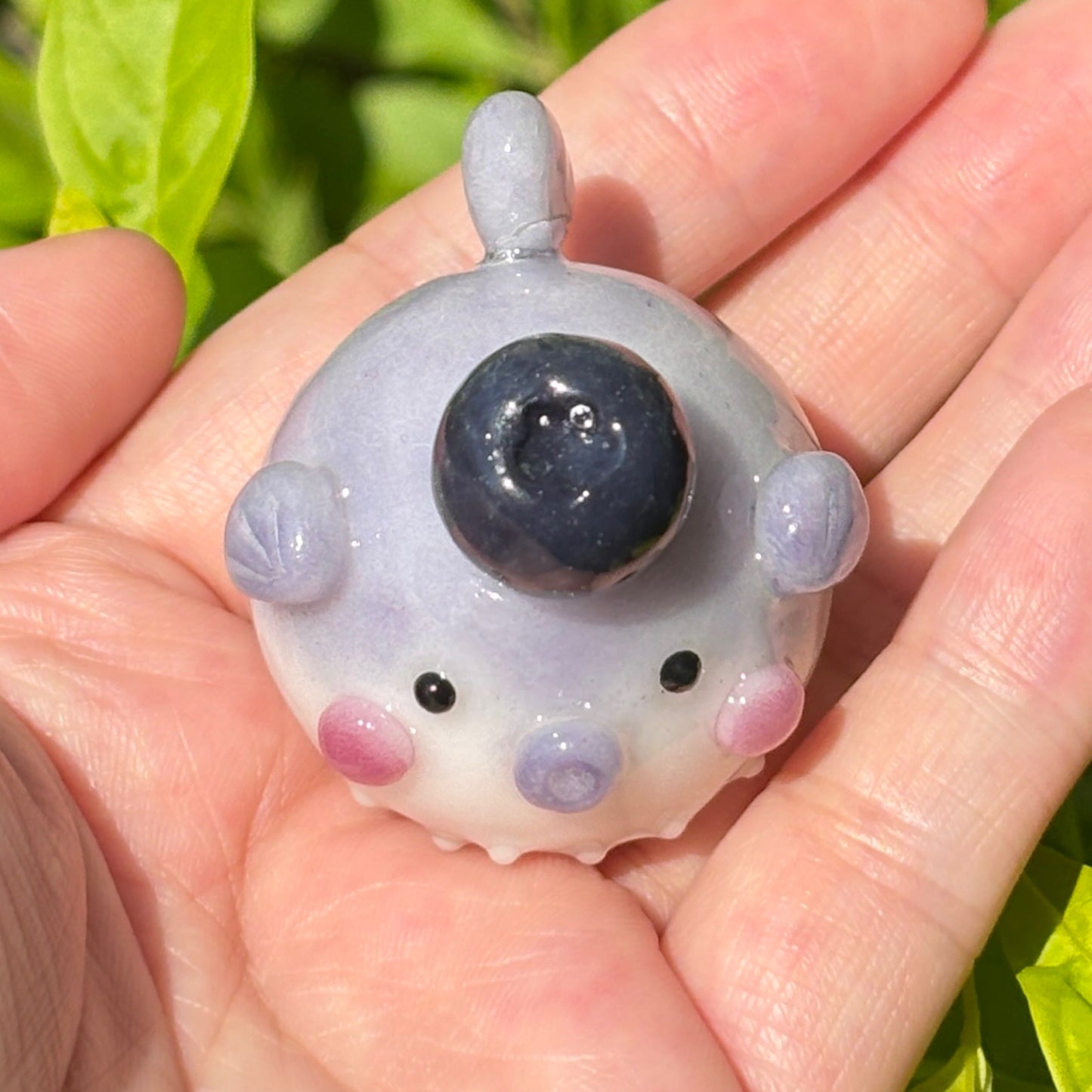 Purple Pufferfish Desk Friend with Blueberry | Handmade Polymer Clay Desk Decor | Cute Desk Buddy