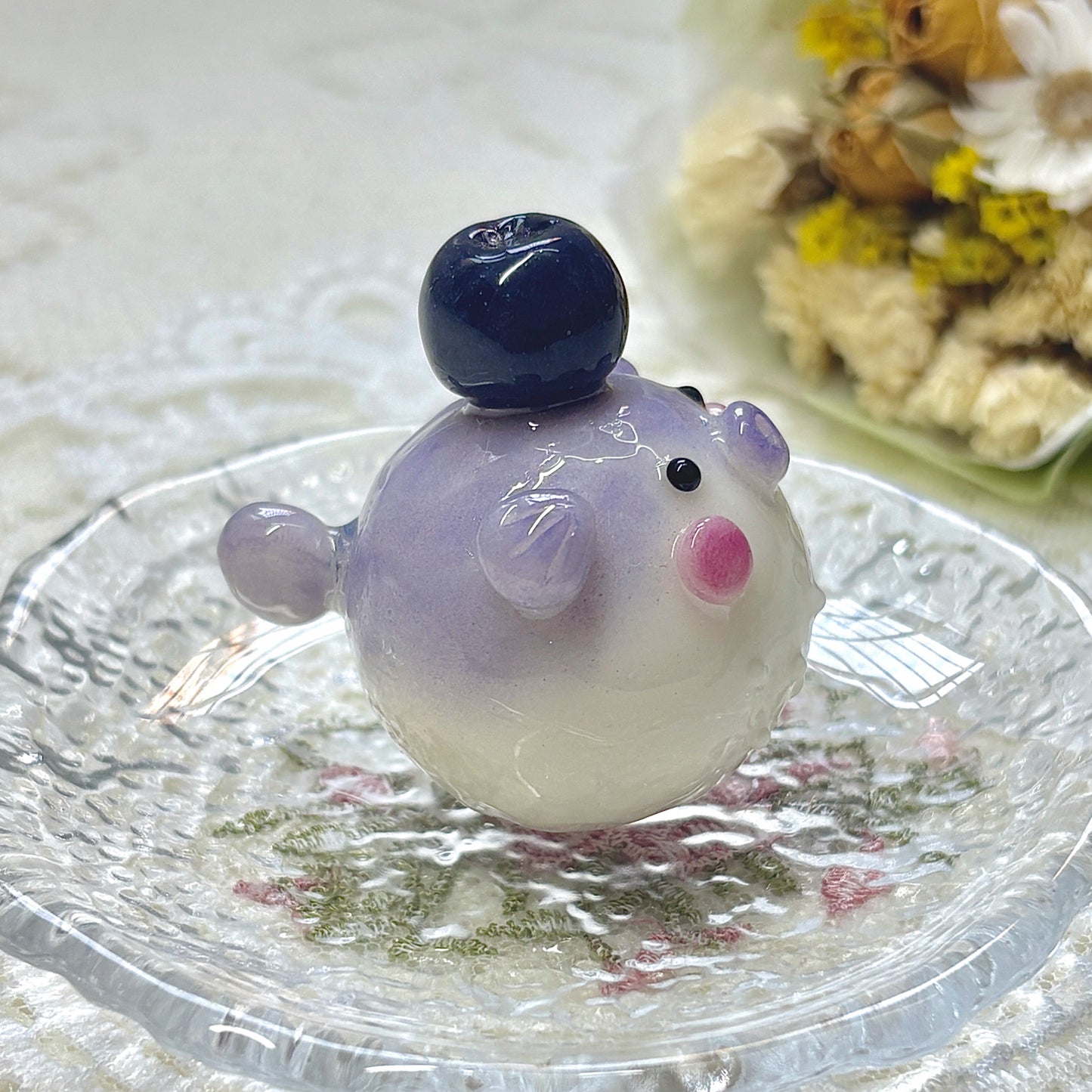 Purple Pufferfish Desk Friend with Blueberry | Desk Decor