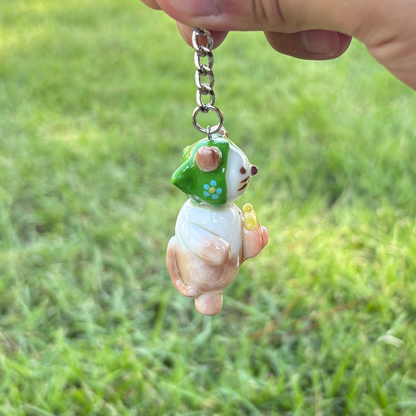 Cute Cat Keychain - Floral Bandana & Camera Charm