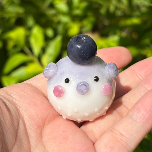 Purple Pufferfish Desk Friend with Blueberry | Handmade Polymer Clay Desk Decor | Cute Desk Buddy