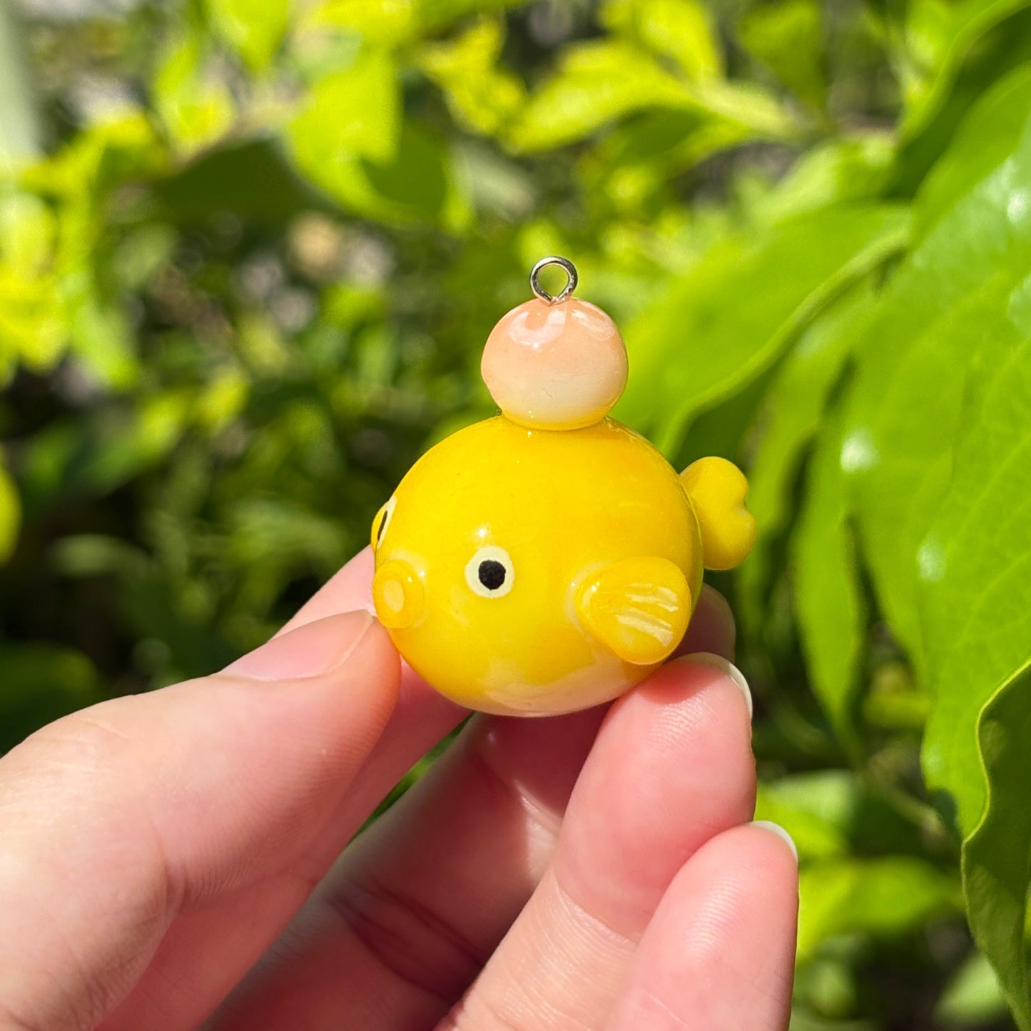 Handmade Orange-Yellow Koi Fish Charm with Pink Jellyfish | Kawaii Polymer Clay Keychain