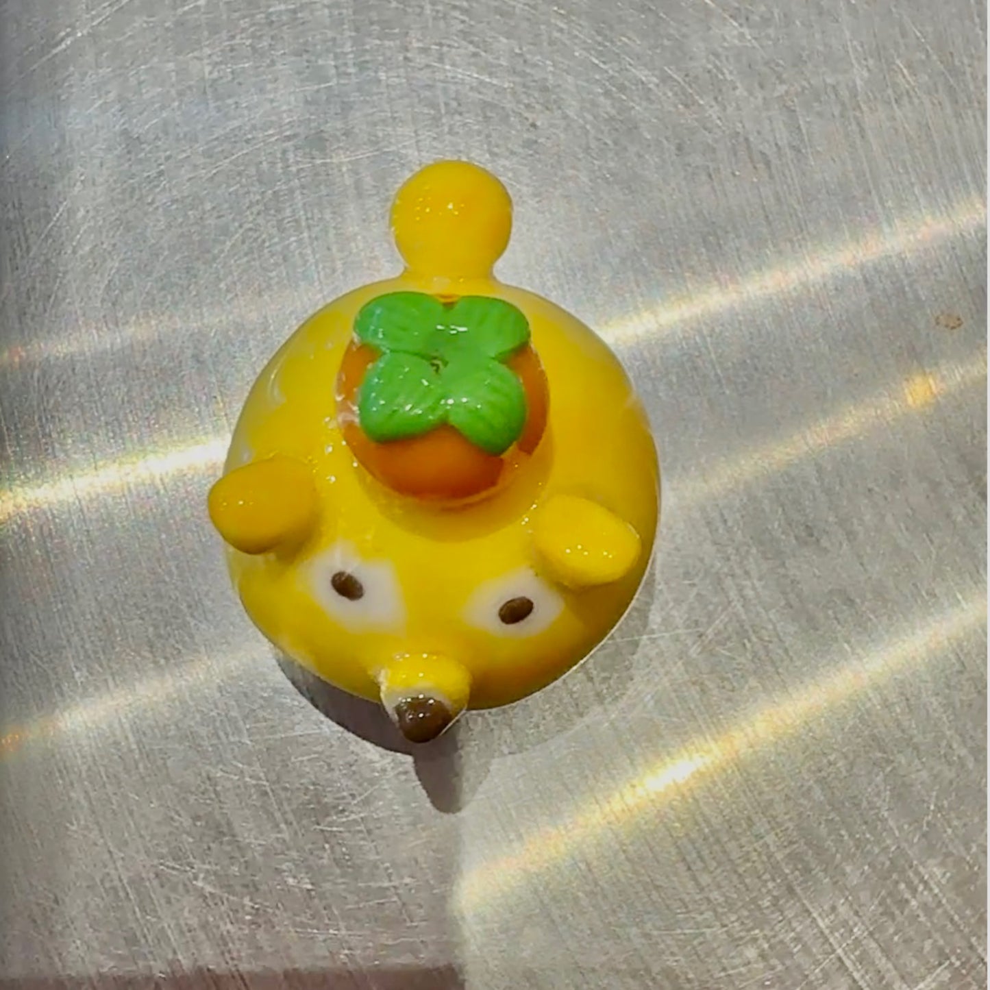 Handmade Shiba Inu Desk Friend with Lucky Persimmon | Kawaii Polymer Clay Desk Buddy