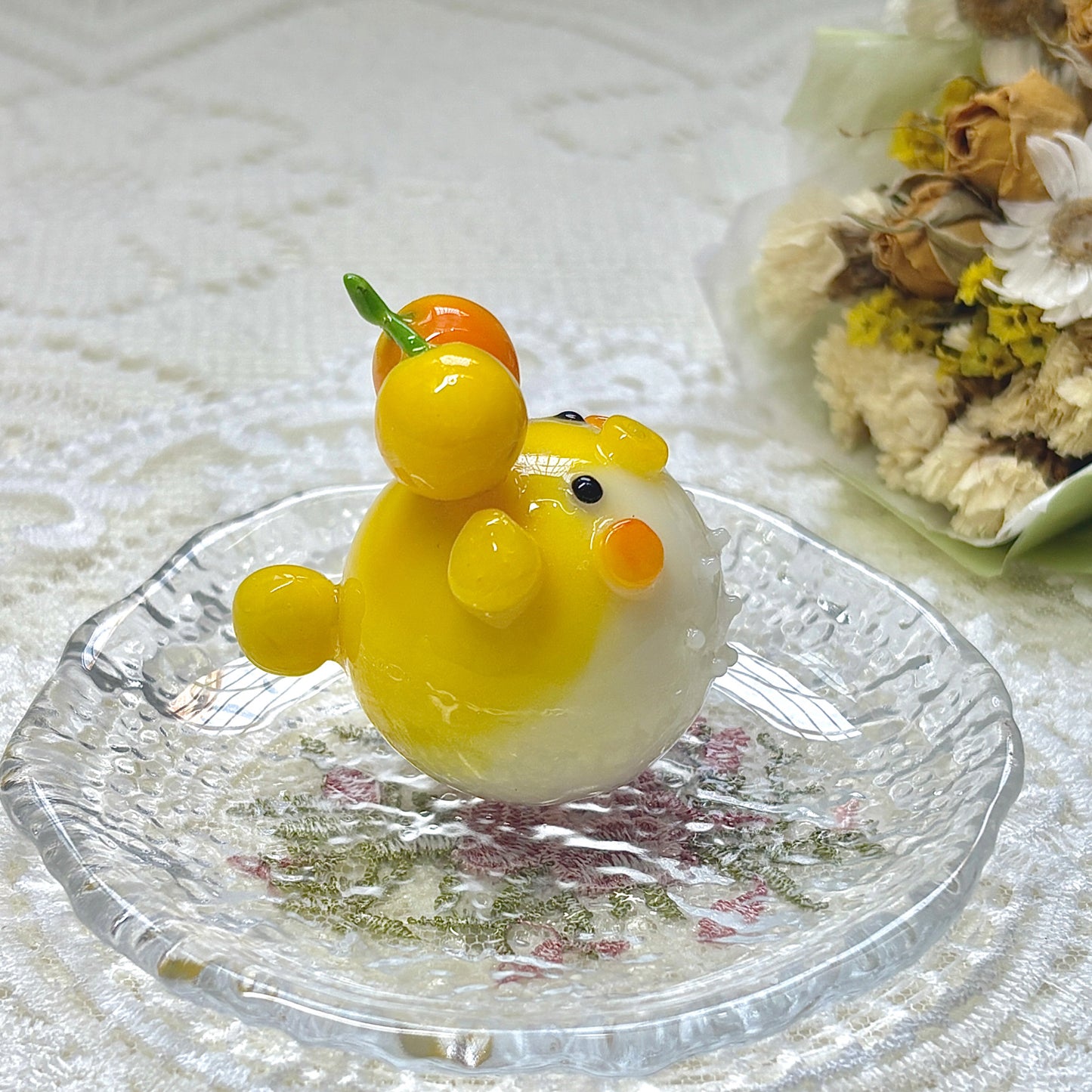 Yellow & Orange Cherry Topper Pufferfish Desk  Friend