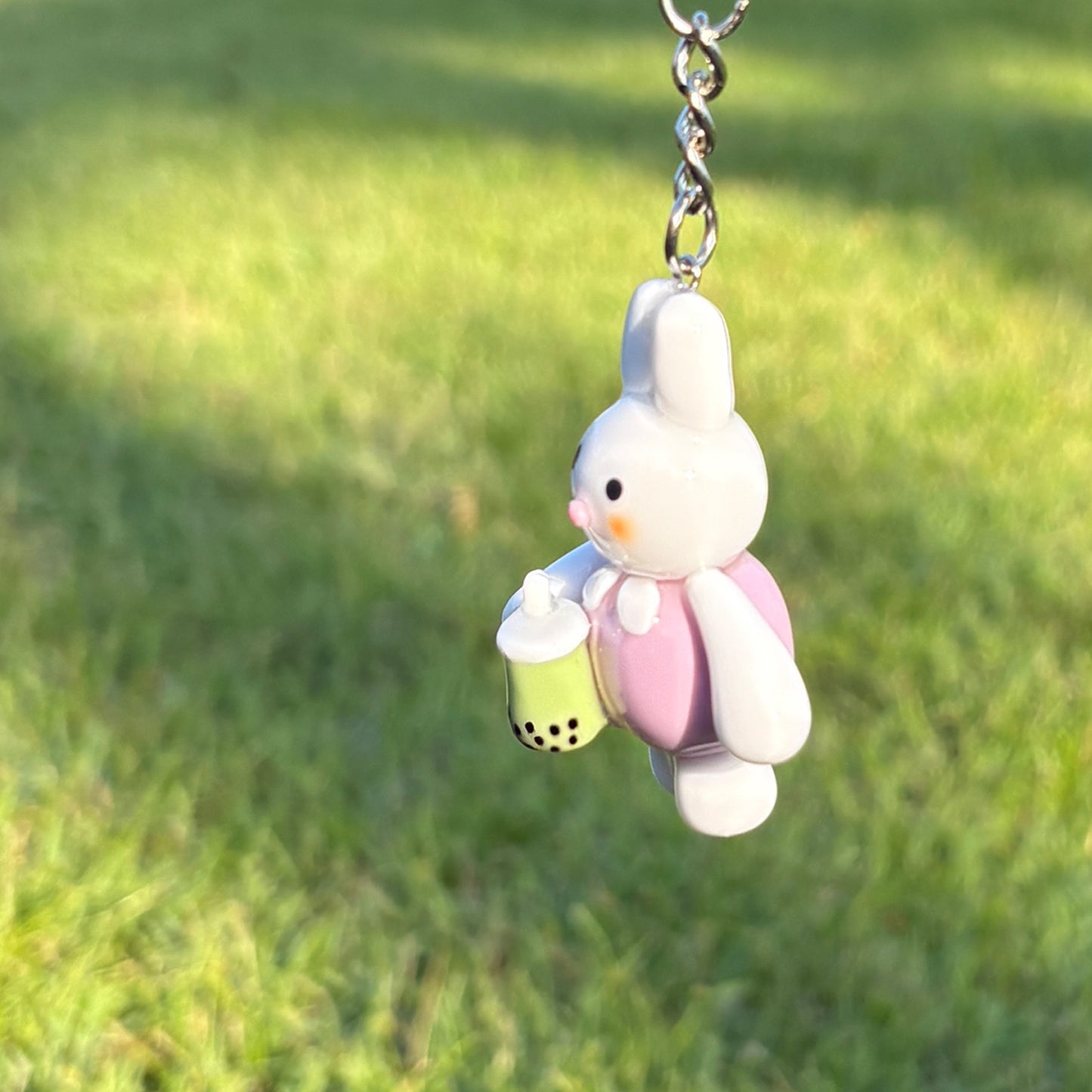 Cute Bunny Clay Keychain with Matcha Bubble Tea