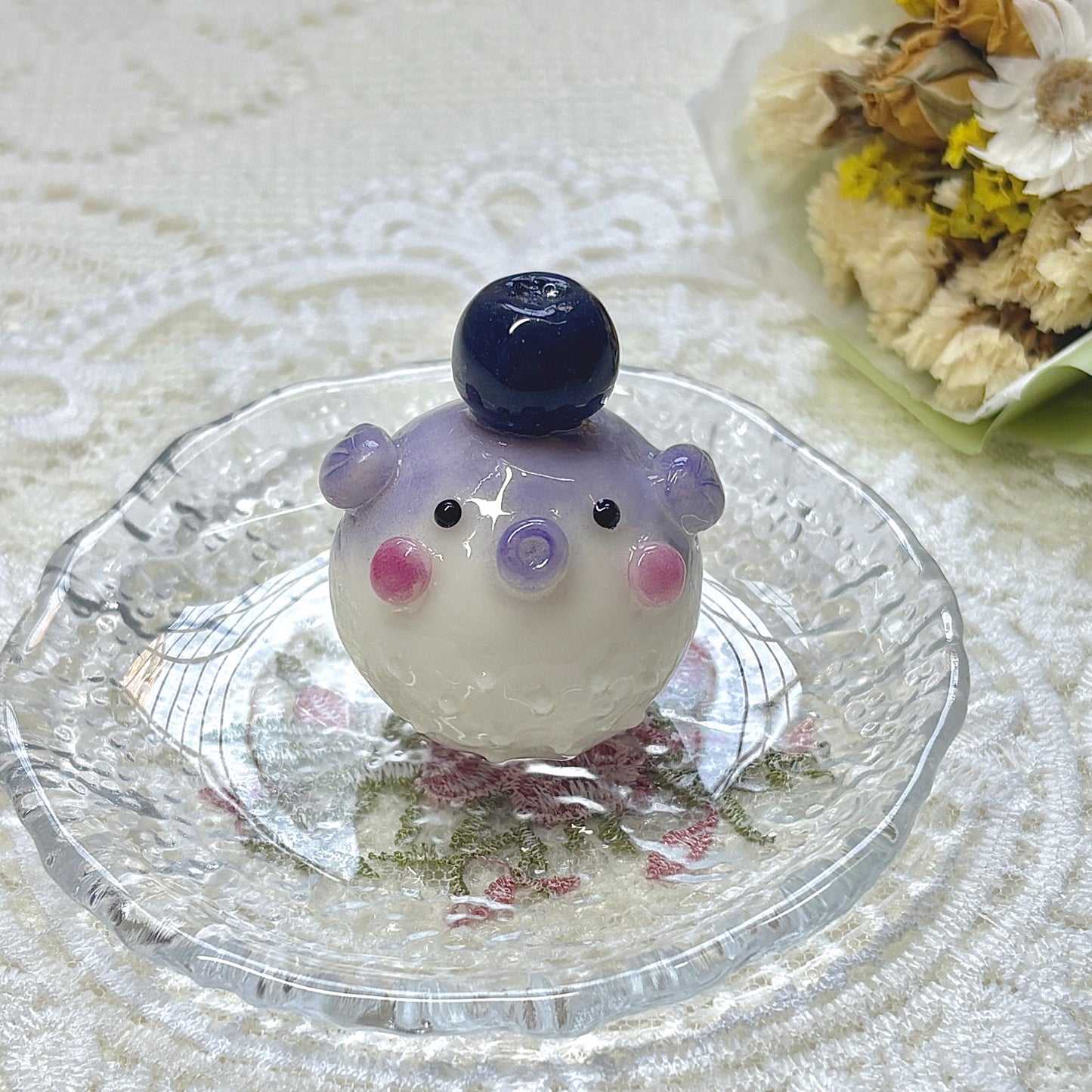 Purple Pufferfish Desk Friend with Blueberry | Desk Decor