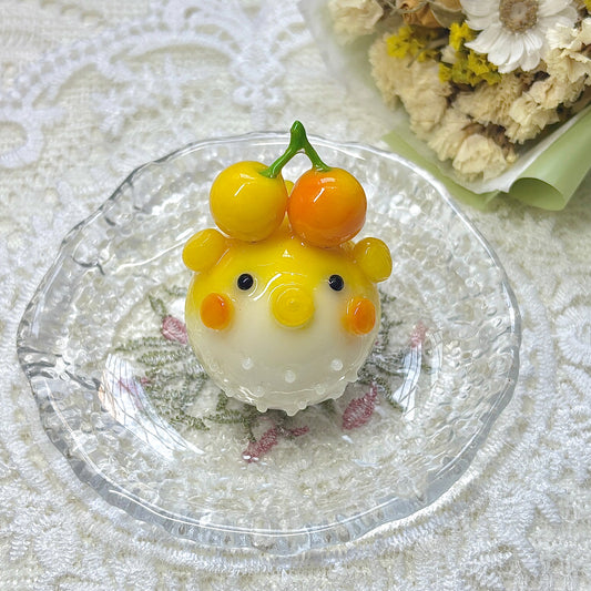 Yellow & Orange Cherry Topper Pufferfish Desk  Friend