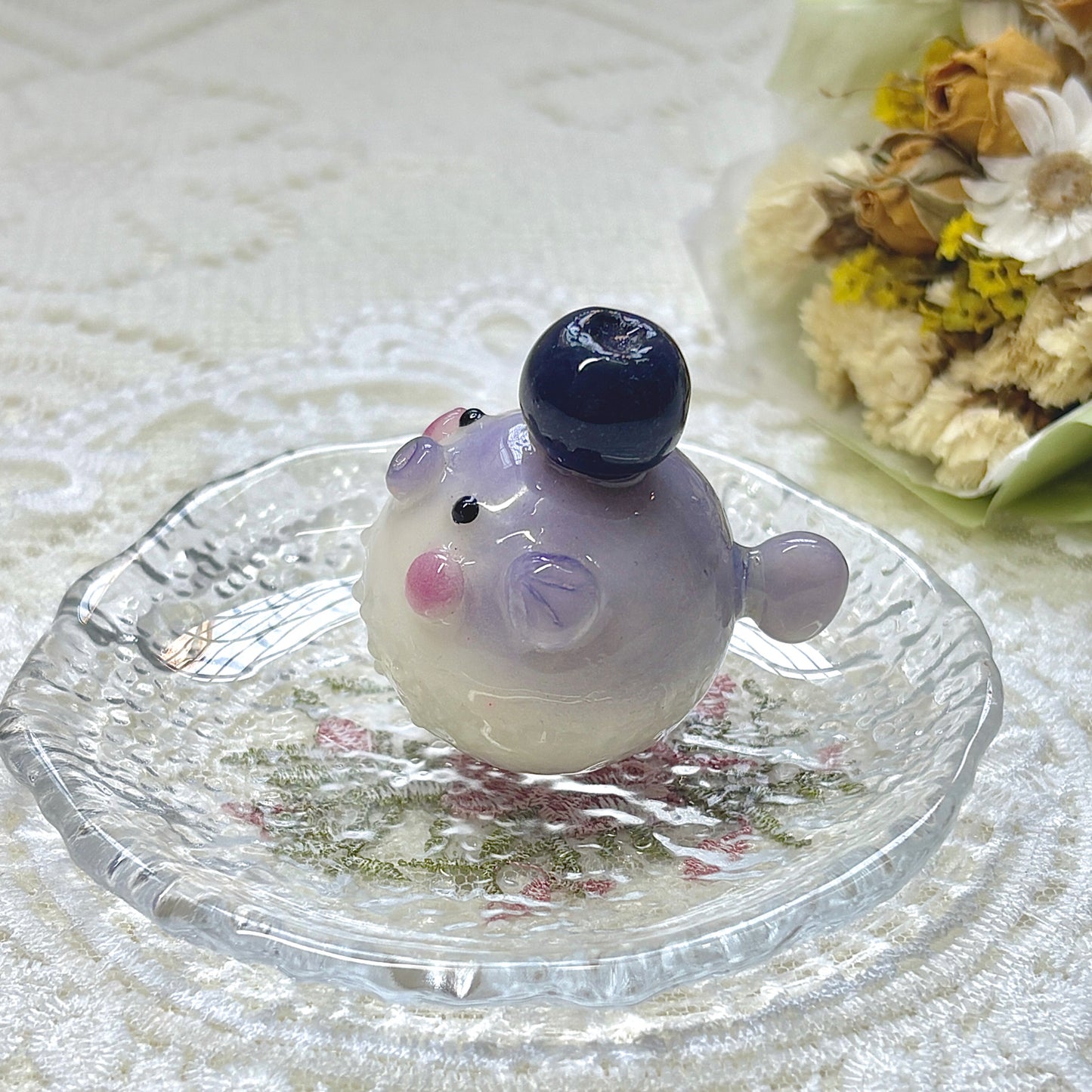Purple Pufferfish Desk Friend with Blueberry | Desk Decor
