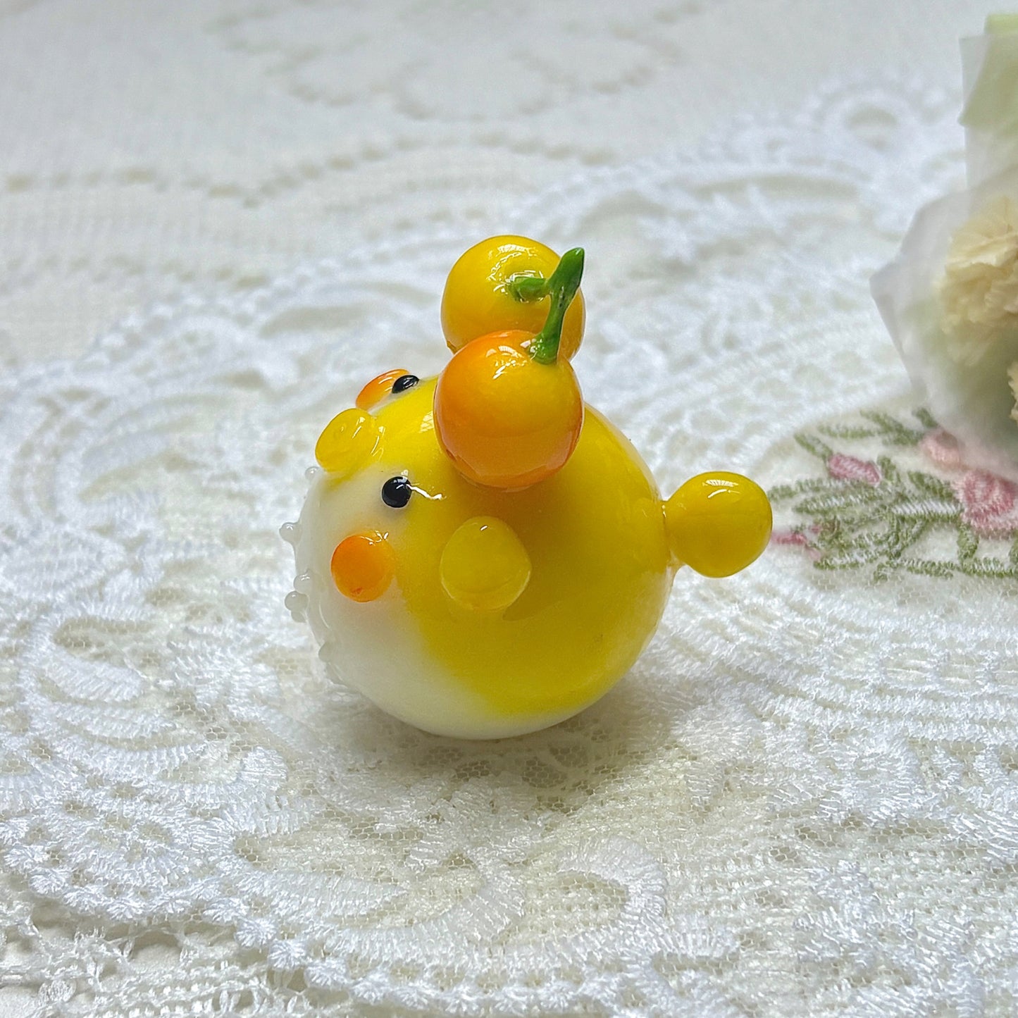 Yellow & Orange Cherry Topper Pufferfish Desk  Friend