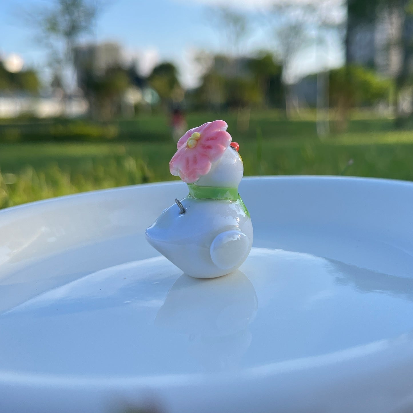 Sakura Duckling – Handmade Clay Duck Keychain with Cherry-Blossom & Scarf | Kawaii Gift